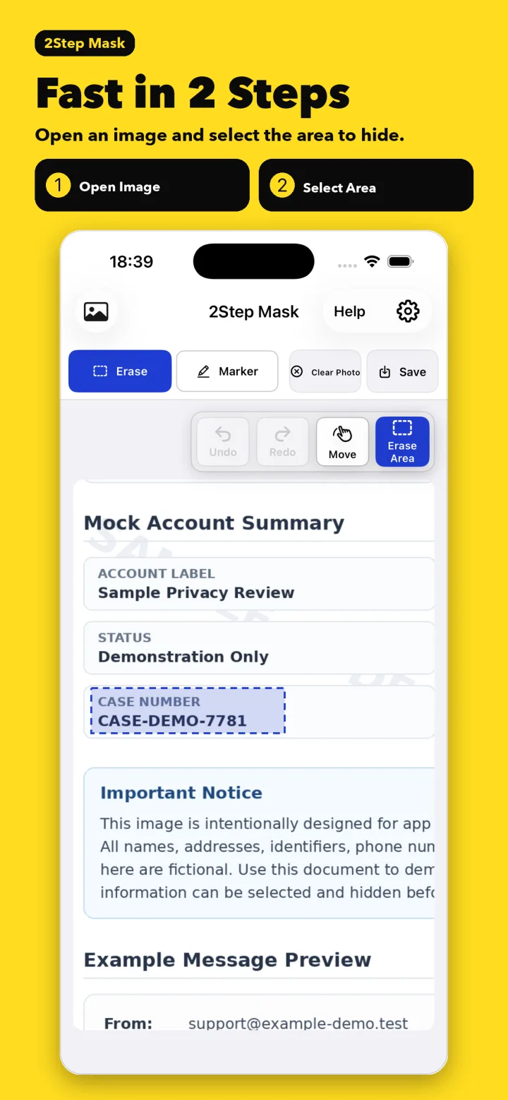 2Step Mask selecting private text in an iPhone screenshot
